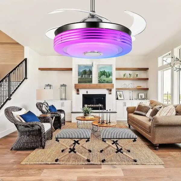 Lámpara de techo Nizzato con ventilador, luces LED y Bluetooth