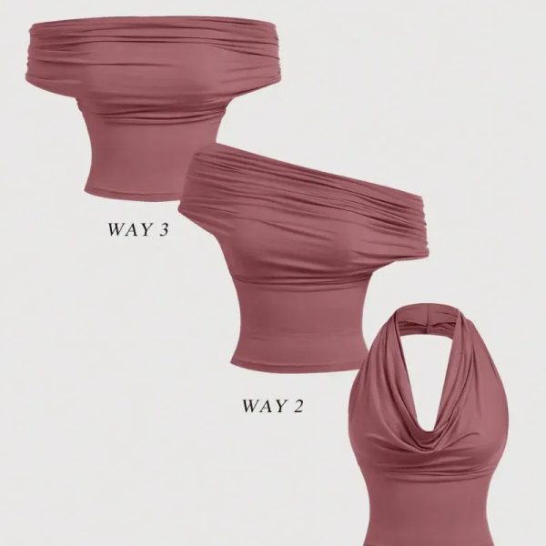 Camiseta de mujer con cuello halter plisado y elegante