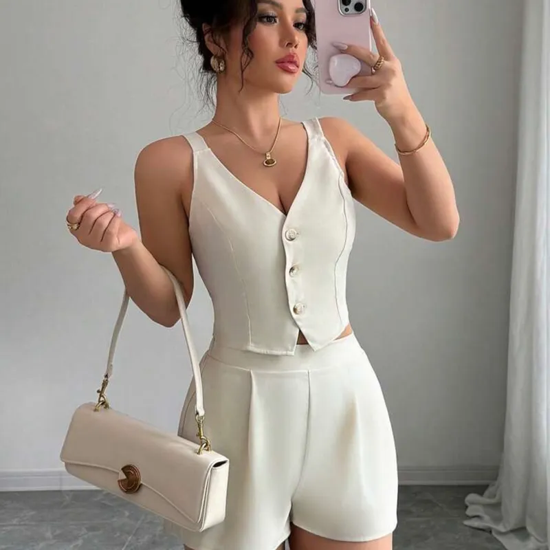 -Calvaya Conjunto de dos piezas para Mujer con top de cierre a presión