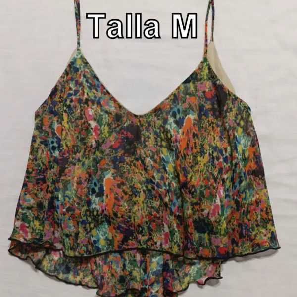 Blusa corta de tirante con punticos de colores.