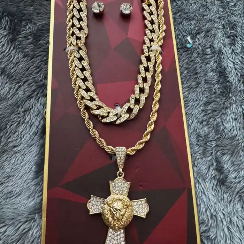 Juego de cadenas con dije de león y aretes