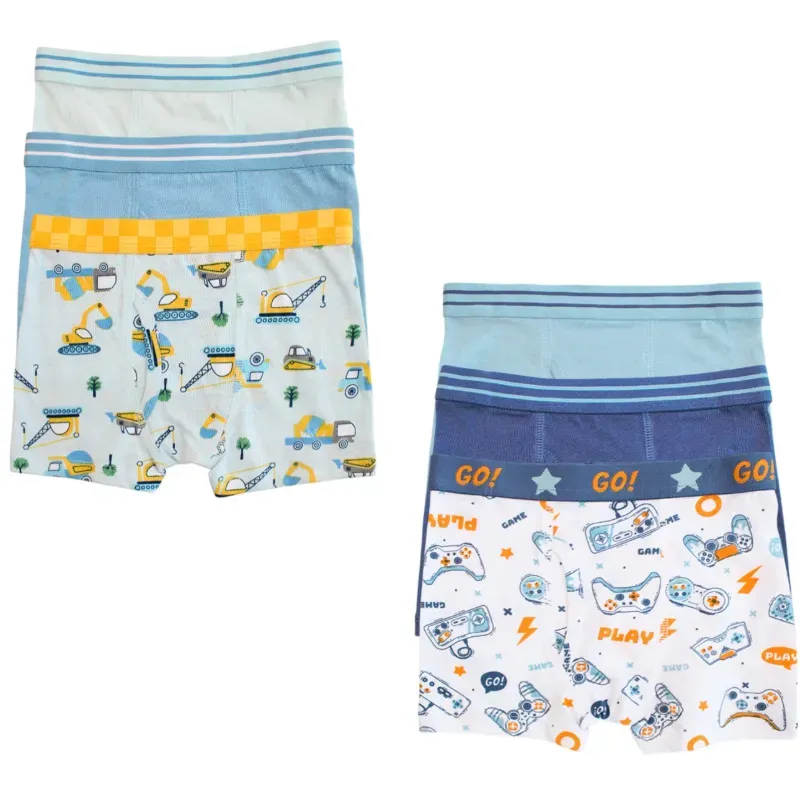 Set de Boxers Infantiles Blanco/Azul Temática Camiones/Videojuego