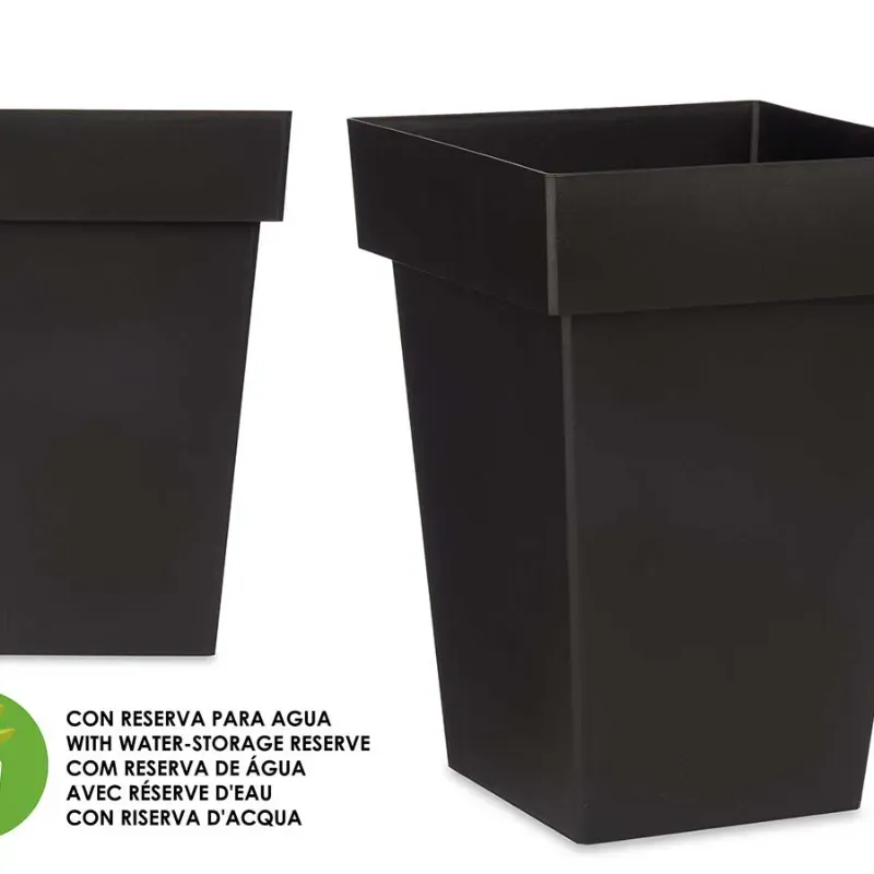 Maceta cuadrada antracita con reserva de agua (30 cm diámetro)