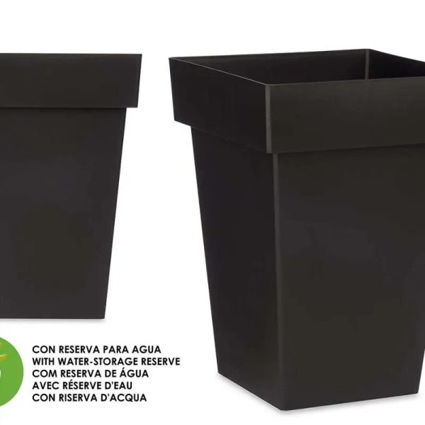 Maceta cuadrada antracita con reserva de agua (30 cm diámetro)