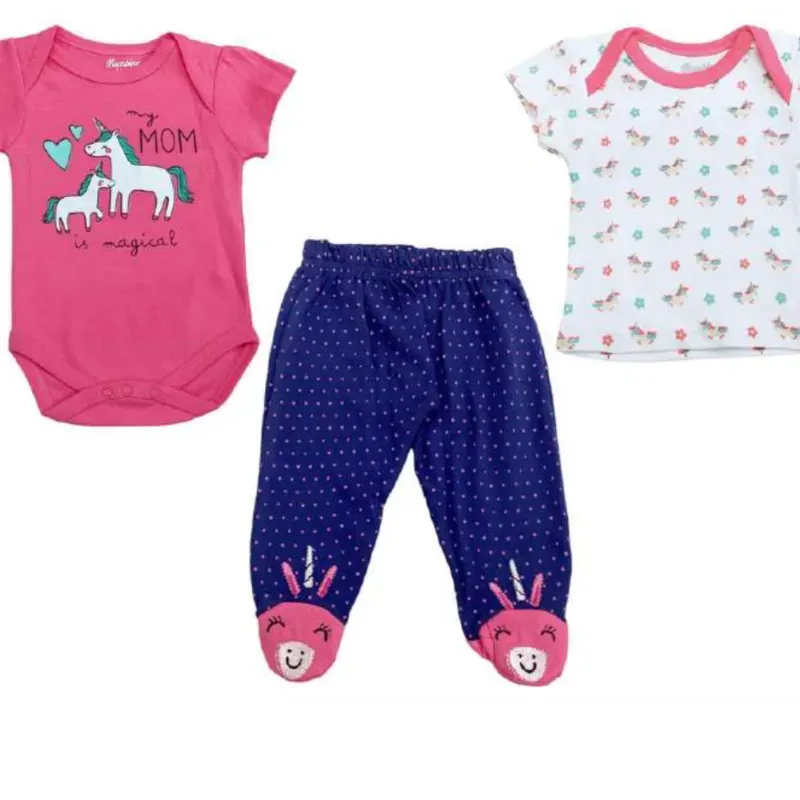Conjunto de Body, Pantalón y Camiseta para Bebé Temática Unicornios