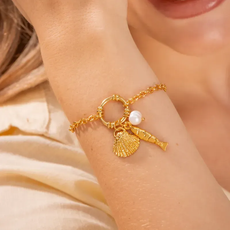 Pulsera Perla Concha + Aretes