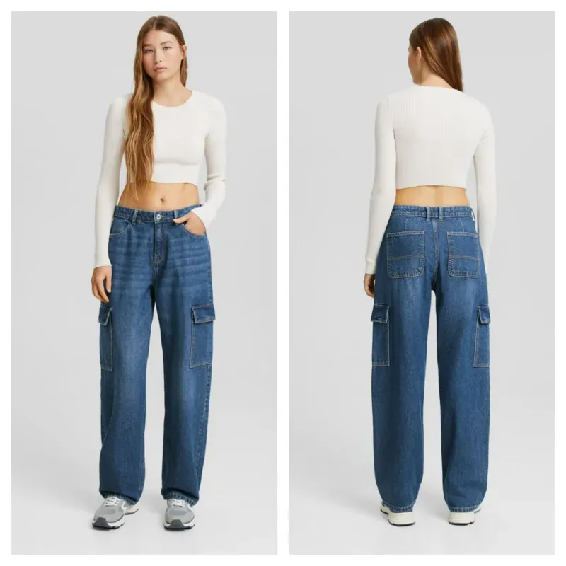 Jeans Bershka cargo azul oscuro