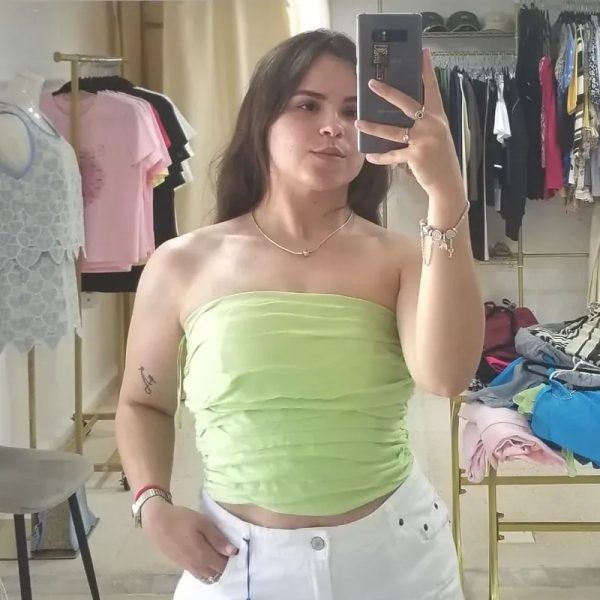 Top verde rizado Mango