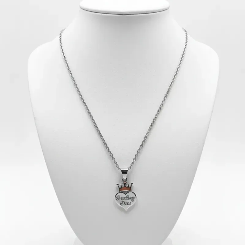 Cadena de acero inoxidables con dige de corazon y corona