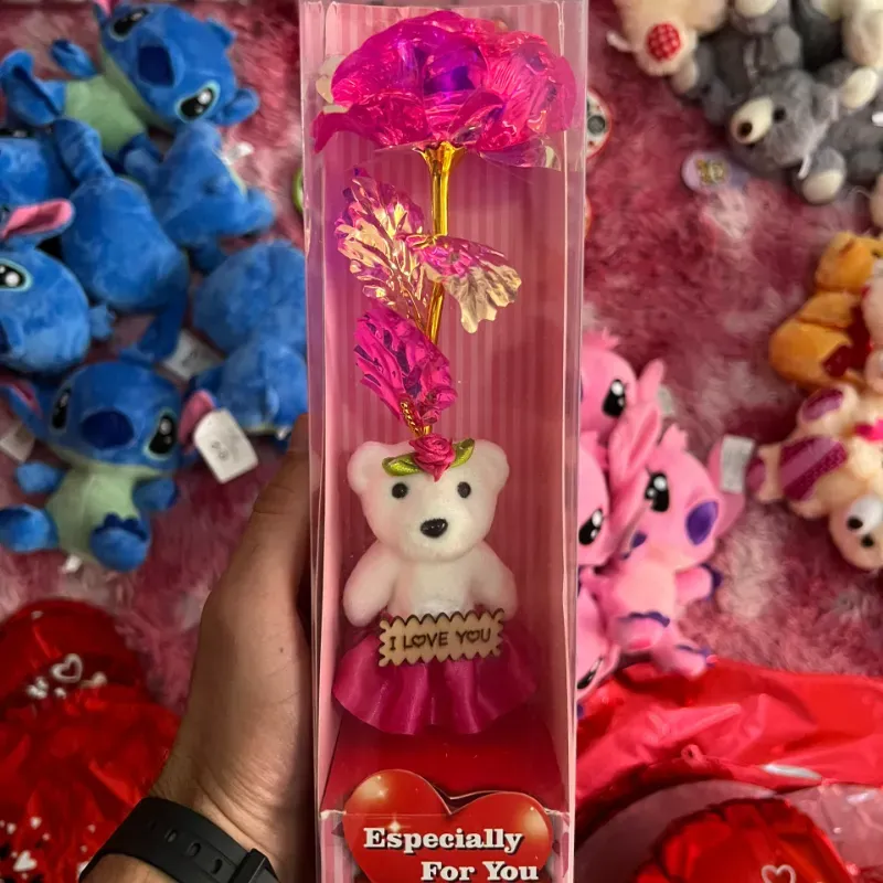 Estuche de Peluche y Rosa Rosada