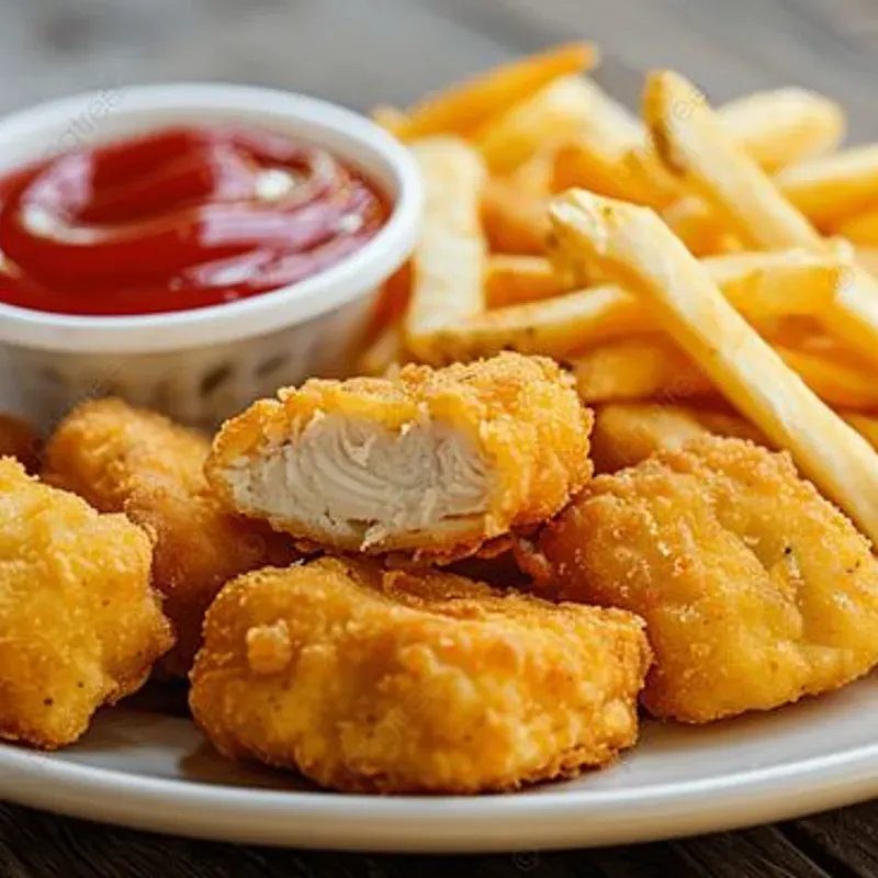 Nuggets de pollo con papas fritas