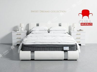 Cama de plataforma tamaño Queen con decoración de piezas de hierro, cama tapizada de piel sintética con cabecera ajustable curvada, soporte de listones de madera.