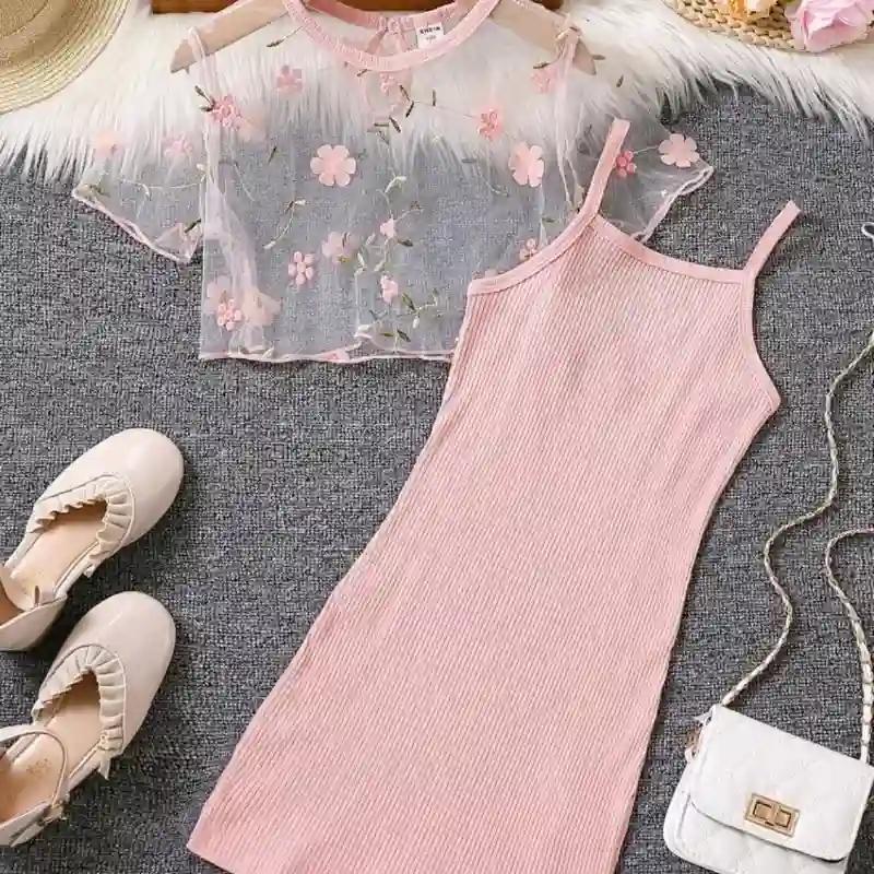  Vestido con bolero transparente — Rosado