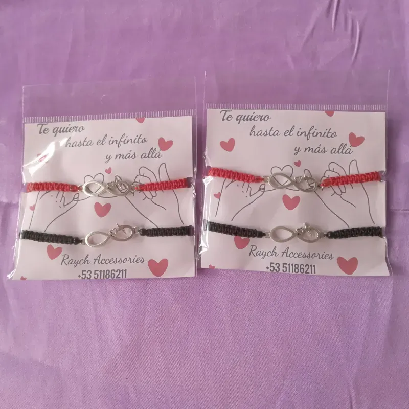 Pulseras tejidas infinito rojo y negro
