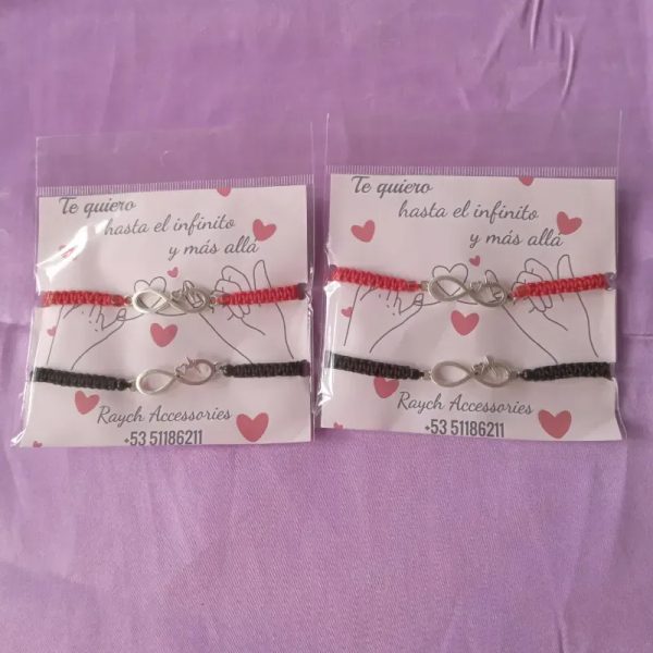 Pulseras tejidas infinito rojo y negro