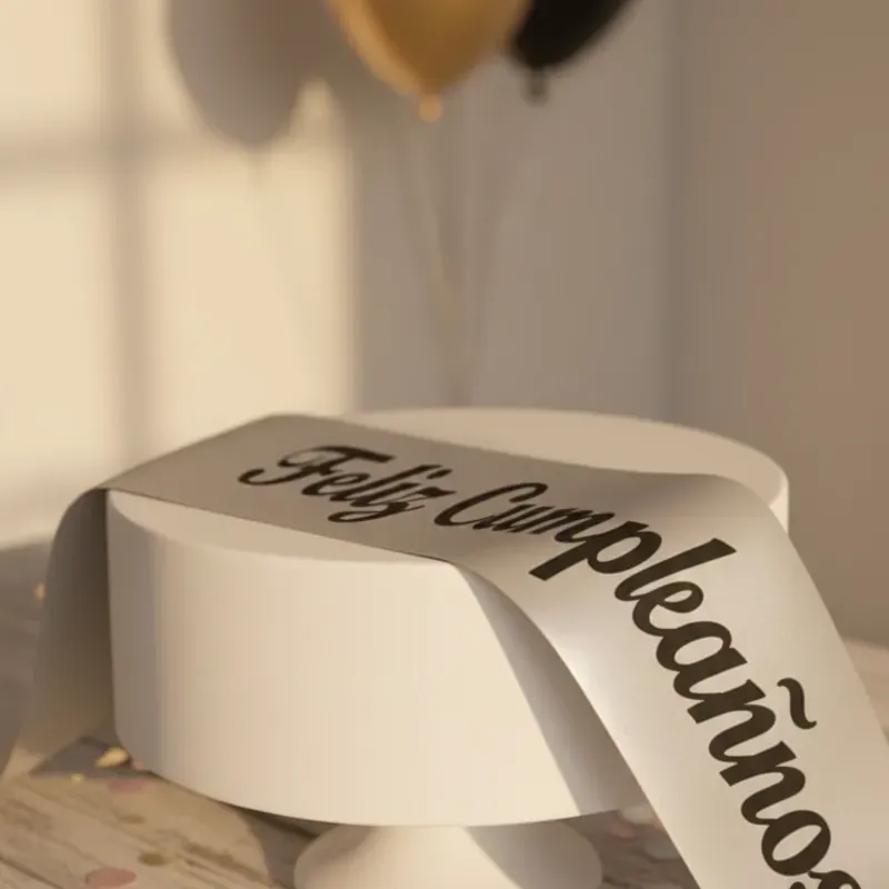 Banda "FELIZ CUMPLEAÑOS" plateada con letras negras