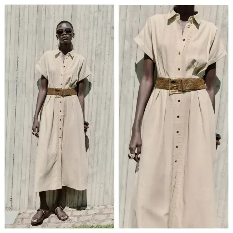 Vestido Zara lino con cinturón