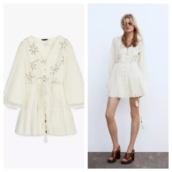 Vestido Zara bordados flores