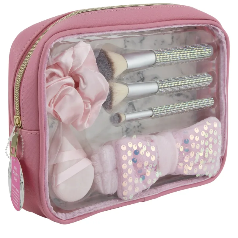 Set de Regalo de Brochas Cosméticas con Bolsa de Cosméticos, 3 Brochas de Maquillaje, 2 Snacks de Maquillaje, 2 Coleteros y una Diadema