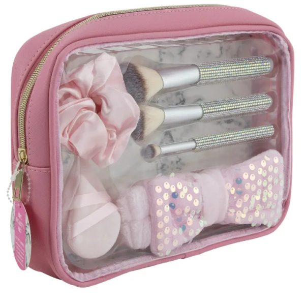 Set de Regalo de Brochas Cosméticas con Bolsa de Cosméticos, 3 Brochas de Maquillaje, 2 Snacks de Maquillaje, 2 Coleteros y una Diadema