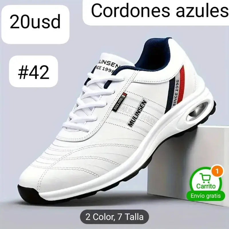 Tenis blancos con cordones azules