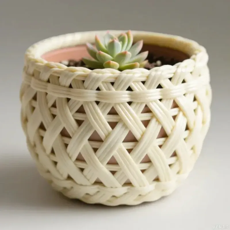Maceta de yeso Cesta tejida.