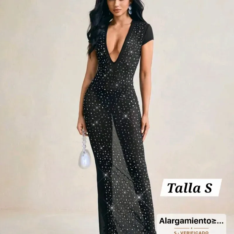 Vestido largo negro transparente