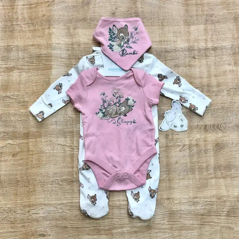 Set de 2 bodys con babero de Bambi color rosado