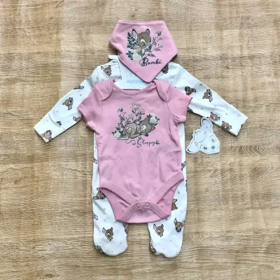 Set de 2 bodys con babero de Bambi color rosado