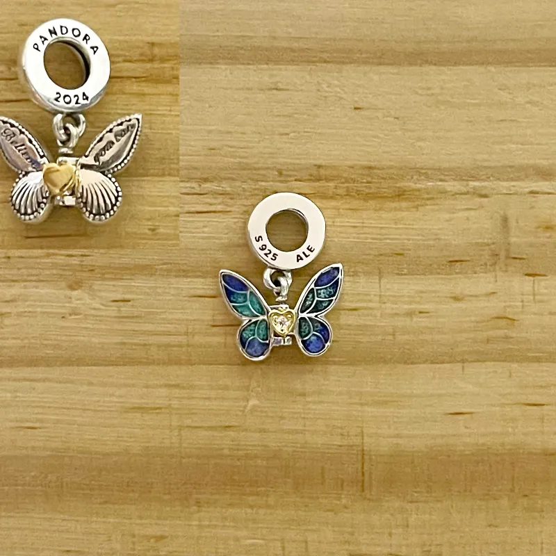 Mariposa Azul Colgante Corazón Dorado