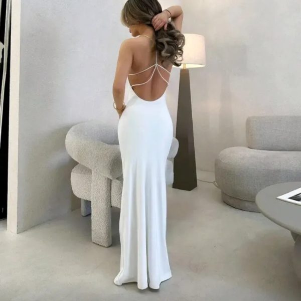 Vestido largo blanco escote sexy en espalda
