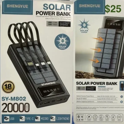 Cargador portátil 20 000mAh con panel solar