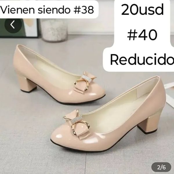 Zapatos beich de tacón cuadrado, bajo