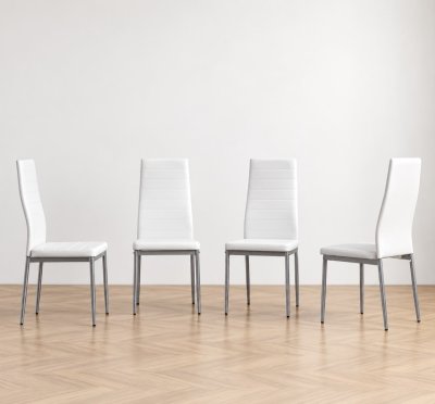 Set de 4 Sillas Modernas Blancas con Patas Metalicas Comedor