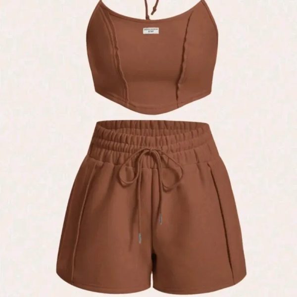  Conjunto de short y top halter — Marrón Chocolate