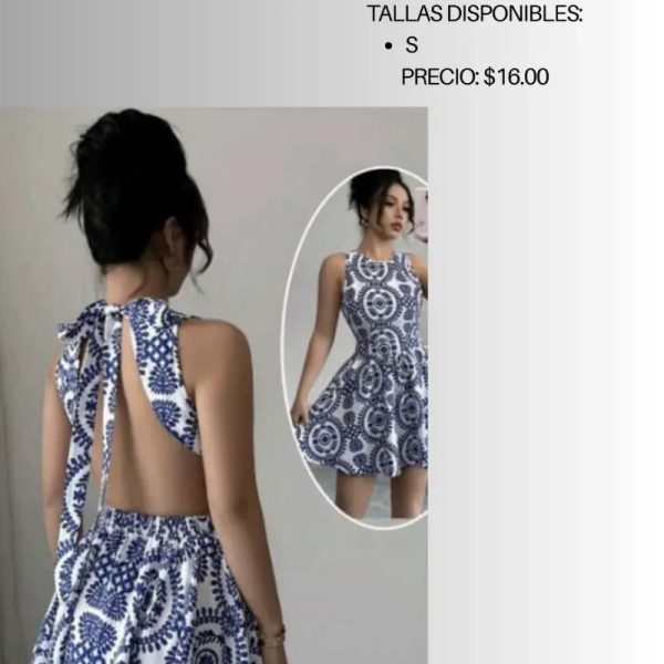 Vestido azul de espalda afuera