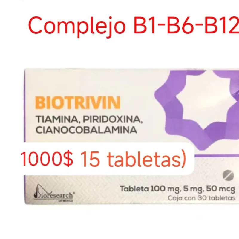 Complejo Vitamínico B (Biotrivin) B1(100 mg)-B6(5 mg)-B12(50 mg) Caja con 20 Tabletas