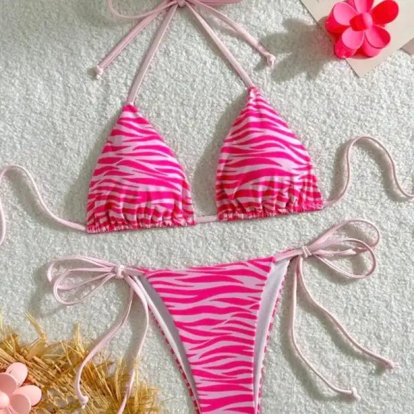 Bikini rosado con estampado de cebra