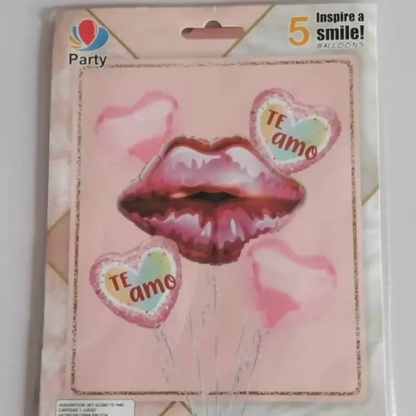 ‼️Set de globos de 5 piezas Te amo- labio rosado‼️