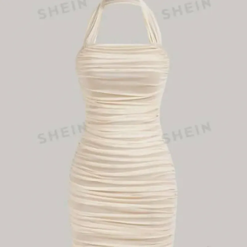  Vestido corto halter de tul — Beige
