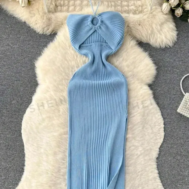  Vestido de canalé — Azul