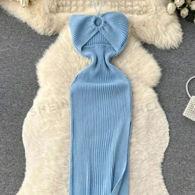  Vestido de canalé — Azul