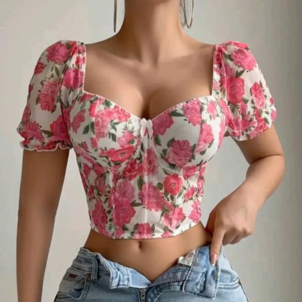  Top estilo corsét estampado — Rosado