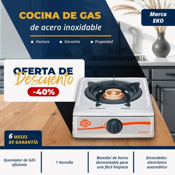  *COCINA DE GAS de Acero Inoxidable Marca EKO Un Quemador*