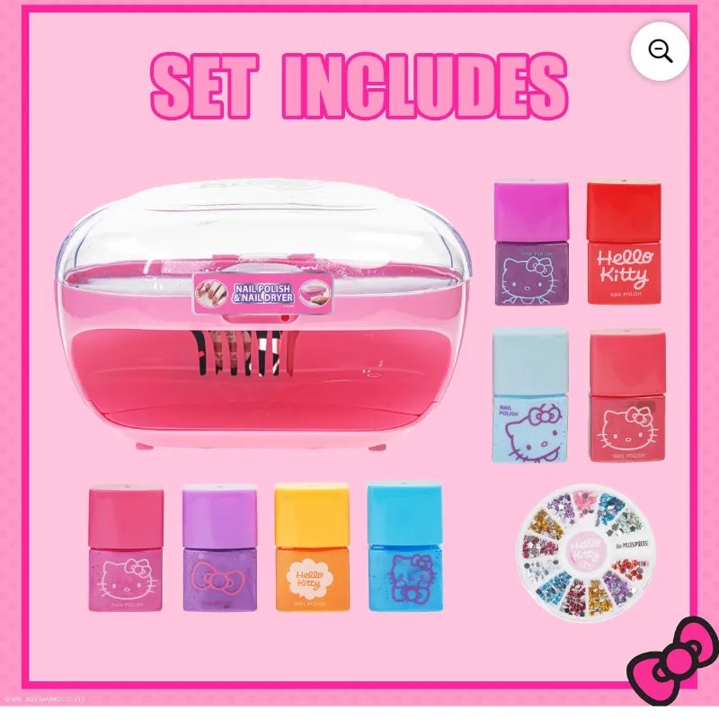 hello kitty set de Esmalte de Uñas y Accesorios con Secador de Uñas, Niños, Niñas de 3 Años en Adelante