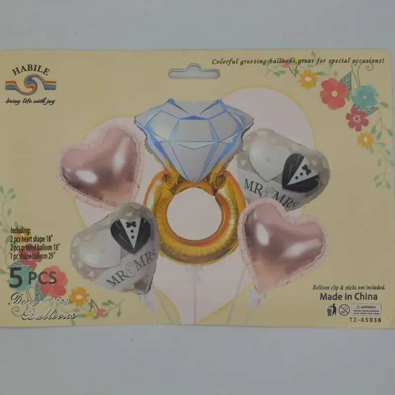 ‼️Set de Globos de 5 Piezas -Temática Anillo con Corazón‼️