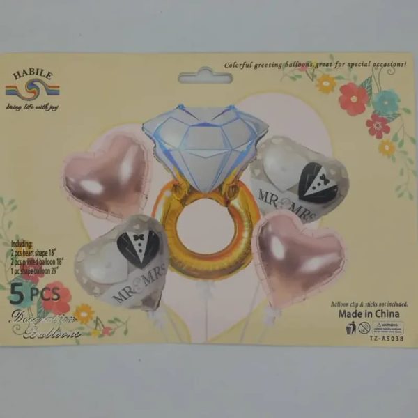 ‼️Set de Globos de 5 Piezas -Temática Anillo con Corazón‼️