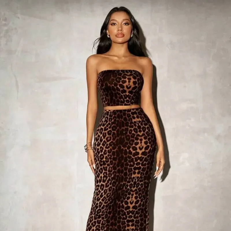 Conjunto de saya de tope leopardo