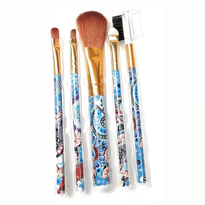 Juego de 5 brochas de maquillaje sintéticas para base, difuminado, rubor y rostro