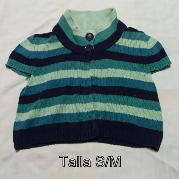 Chaleco corto tejido, azul de rayas